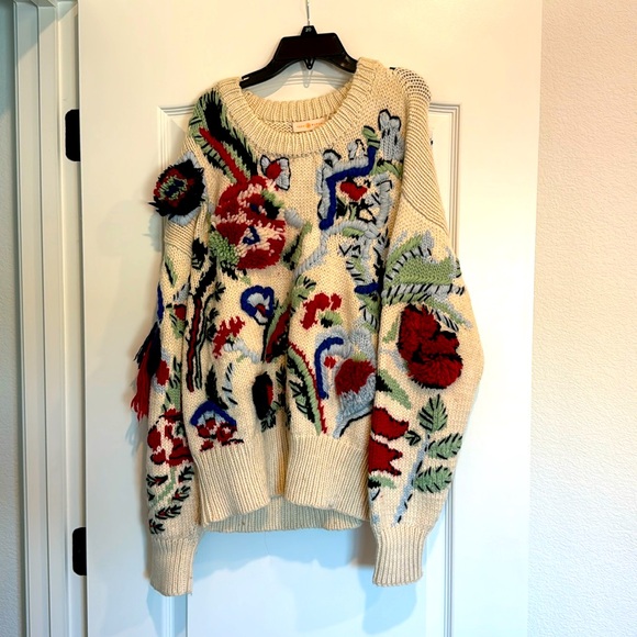 Tory Burch Hand Knit Intarsia Embroidered Runway sweater Large - Picture 2 of 10